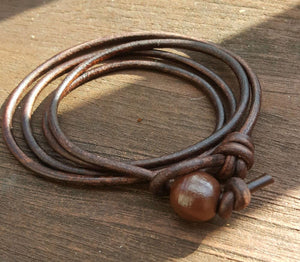 Leather Bracelet, Mens Triple Wrap Braided, Mens Bracelet 3mm - sunnybeachjewelry
