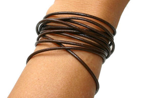 Leather Mens Bracelet 10 Wraps Surfer Style 2mm - sunnybeachjewelry