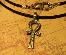 Load image into Gallery viewer, Leather Necklace, Ankh Cross with Ancient Symbols, Mens Necklace, Mens Jewelry, Mens Gift, Pendant, Distresed Cord - sunnybeachjewelry
