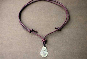 Leather Necklace With Buddha Coin Pendant - sunnybeachjewelry