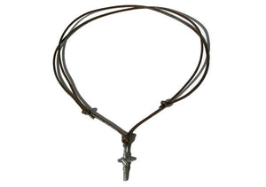 Leather Necklace With Fancy Woven Pewter Cross - sunnybeachjewelry