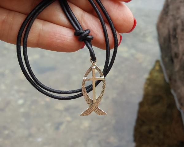 Leather Necklace With Fisherman's Cross - sunnybeachjewelry