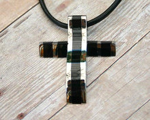 Load image into Gallery viewer, Leather Necklace With Modern Black Titanium Stainless Steel Cross - sunnybeachjewelry
