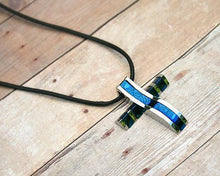 Load image into Gallery viewer, Leather Necklace With Modern Blue Titanium Stainless Steel Cross - sunnybeachjewelry

