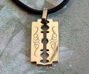 Leather Necklace With Modern Stainless Steel Blade Pendant - sunnybeachjewelry