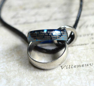 Leather Necklace With Modern Stainless Steel Blue Ring - sunnybeachjewelry