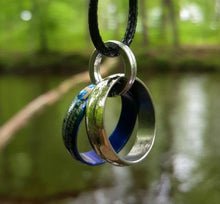 Load image into Gallery viewer, Leather Necklace With Modern Stainless Steel Blue Ring - sunnybeachjewelry
