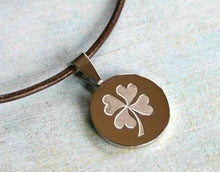 Load image into Gallery viewer, Leather Necklace With Modern Stainless Steel Clover Pendant - sunnybeachjewelry
