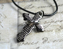 Load image into Gallery viewer, Leather Necklace With Modern Stainless Steel Cross - sunnybeachjewelry
