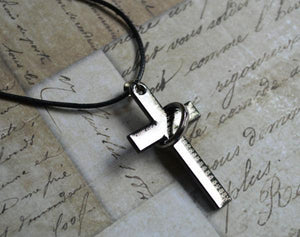 Leather Necklace With Modern Stainless Steel Cross - sunnybeachjewelry
