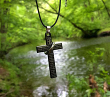 Load image into Gallery viewer, Leather Necklace With Modern Stainless Steel Cross - sunnybeachjewelry
