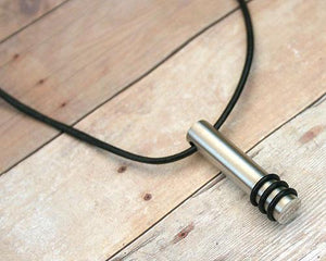 Leather Necklace With Modern Stainless Steel Cylinder Pendant - sunnybeachjewelry