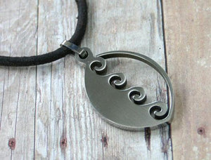 Leather Necklace With Modern Stainless Steel Pendant - sunnybeachjewelry
