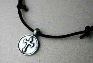 Leather Necklace With Round Pewter Cross - sunnybeachjewelry