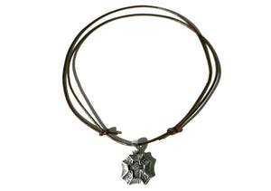 Leather Necklace With Squared Pewter Cross - sunnybeachjewelry