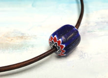 Load image into Gallery viewer, Leather Surfer Necklace Handmade Chevron Glass Beads - sunnybeachjewelry
