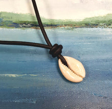 Load image into Gallery viewer, Leather Surfer Necklace Handmade Cowrie Shell 3mm Leather - sunnybeachjewelry
