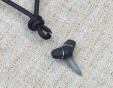 Load image into Gallery viewer, Leather Surfer Necklace Handmade Dark Shark Tooth - sunnybeachjewelry
