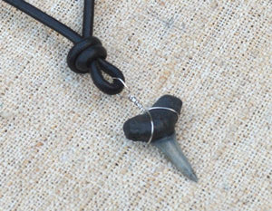 Leather Surfer Necklace Handmade Dark Shark Tooth - sunnybeachjewelry