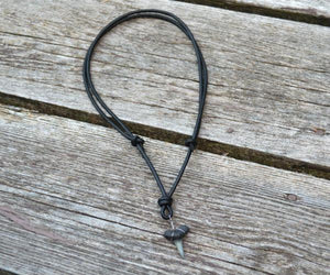 Leather Surfer Necklace Handmade Dark Shark Tooth - sunnybeachjewelry