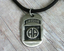 Load image into Gallery viewer, Leather Surfer Necklace With Dog Tag Airborne - sunnybeachjewelry
