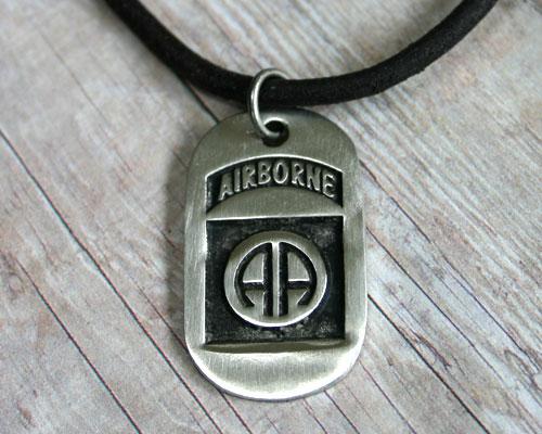 Leather Surfer Necklace With Dog Tag Airborne - sunnybeachjewelry