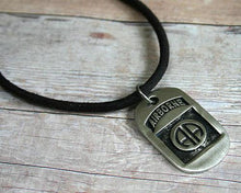 Load image into Gallery viewer, Leather Surfer Necklace With Dog Tag Airborne - sunnybeachjewelry
