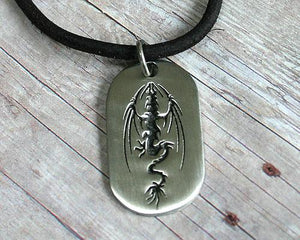 Leather Surfer Necklace With Dog Tag Dragon - sunnybeachjewelry