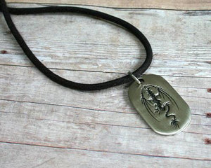 Leather Surfer Necklace With Dog Tag Dragon - sunnybeachjewelry