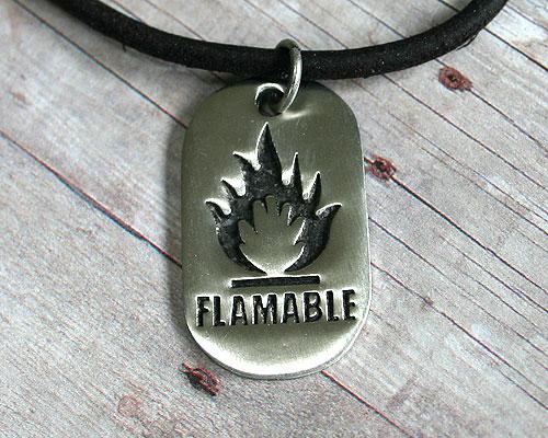 Leather Surfer Necklace With Dog Tag Flamable - sunnybeachjewelry