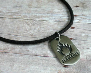 Leather Surfer Necklace With Dog Tag Flamable - sunnybeachjewelry