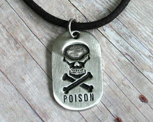 Load image into Gallery viewer, Leather Surfer Necklace With Dog Tag Skull Poison - sunnybeachjewelry
