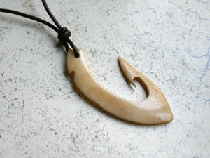 Leather Surfer Necklace With Large Maori Fish Hook - sunnybeachjewelry