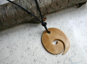 Leather Surfer Necklace With Large Maori Fish Hook Koru - sunnybeachjewelry