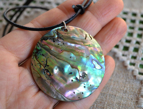 Leather Surfer Necklace With Large Paua Shell - sunnybeachjewelry