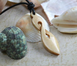 Leather Surfer Necklace With Maori Fish Hook Twist - sunnybeachjewelry