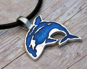 Leather Surfer Necklace With Pewter Blue Shark - sunnybeachjewelry