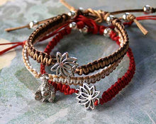 Load image into Gallery viewer, Lotus Yoga Friendship Bracelet Silver Flower Charm On Cotton Cord - sunnybeachjewelry
