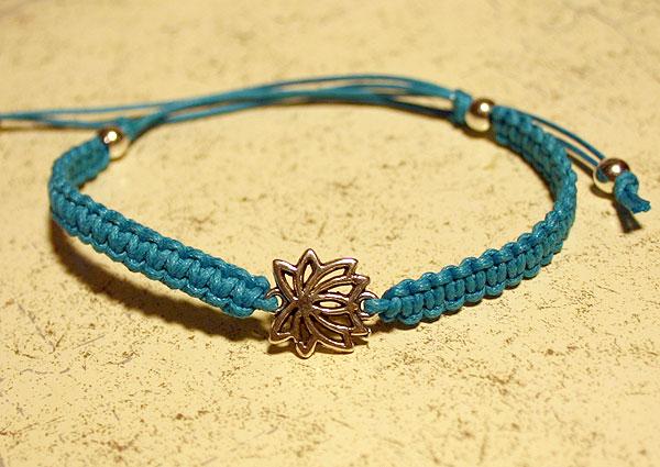Lotus Yoga Friendship Bracelet Silver Flower Charm On Cotton Cord - sunnybeachjewelry