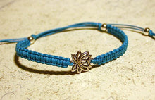 Load image into Gallery viewer, Lotus Yoga Friendship Bracelet Silver Flower Charm On Cotton Cord - sunnybeachjewelry
