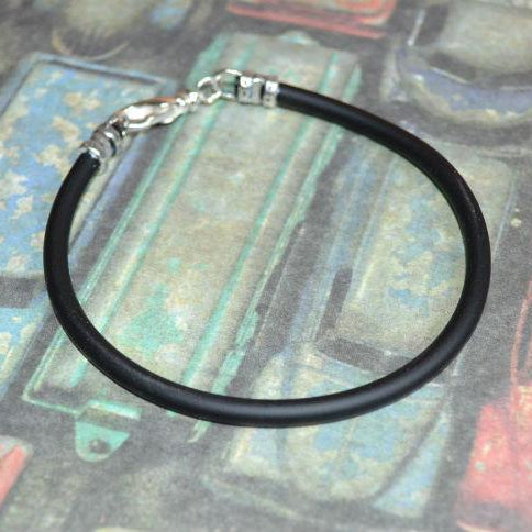 Mens Bracelet Black Rubber Leather Like - sunnybeachjewelry