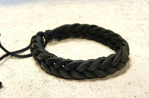 Mens Bracelet Leather Braided Black - sunnybeachjewelry
