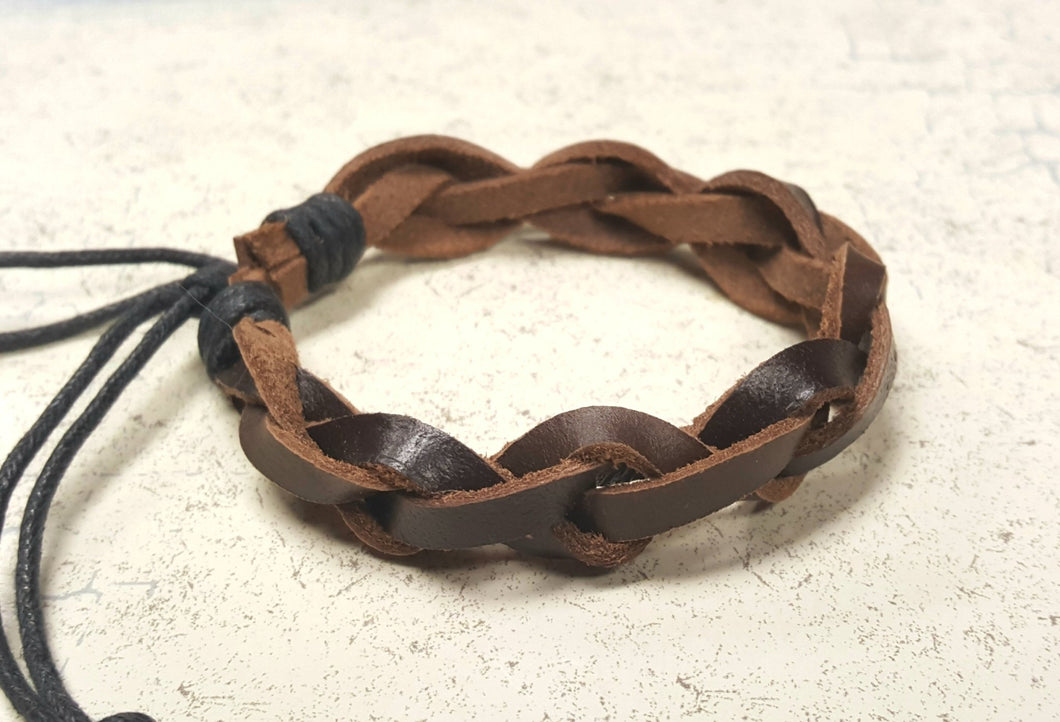 Mens Bracelet Leather Braided Brown - sunnybeachjewelry