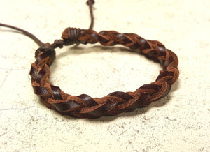 Mens Bracelet Leather Braided Brown - sunnybeachjewelry