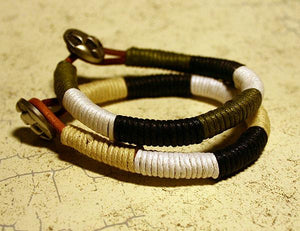 Mens Bracelet Leather Cotton Wrap - sunnybeachjewelry