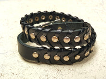 Load image into Gallery viewer, Mens Bracelet Leather Double Black Steel Studs - sunnybeachjewelry
