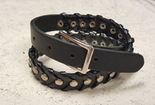Load image into Gallery viewer, Mens Bracelet Leather Double Black Steel Studs - sunnybeachjewelry
