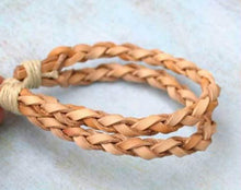 Load image into Gallery viewer, Mens Bracelet Leather Double Braided Tan - sunnybeachjewelry
