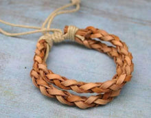 Load image into Gallery viewer, Mens Bracelet Leather Double Braided Tan - sunnybeachjewelry
