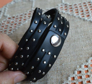 Mens Bracelet Leather Triple Black - sunnybeachjewelry
